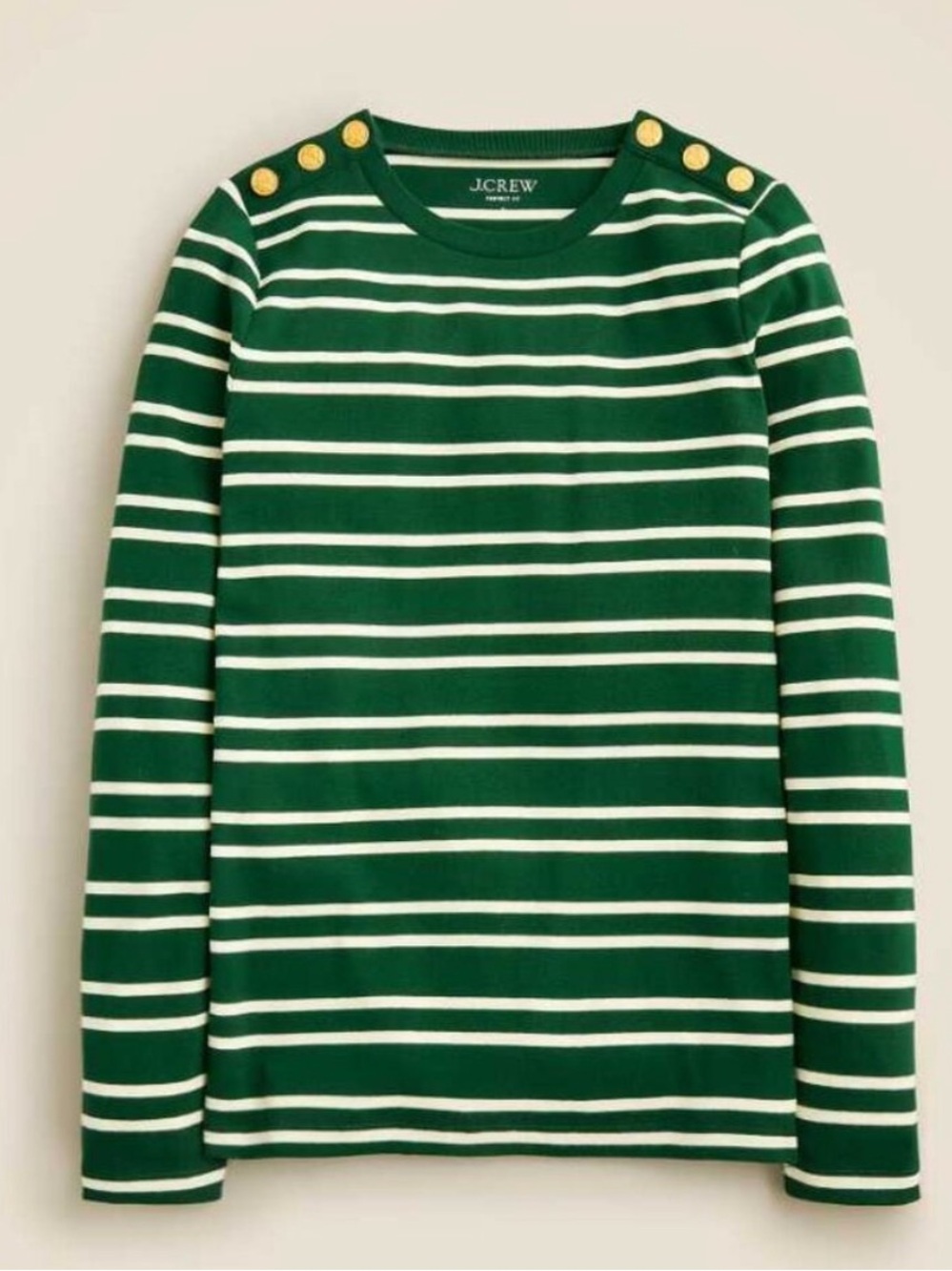 J. Crew Perfect-fit long-sleeve crewneck T-shirt with lion buttons in stripe